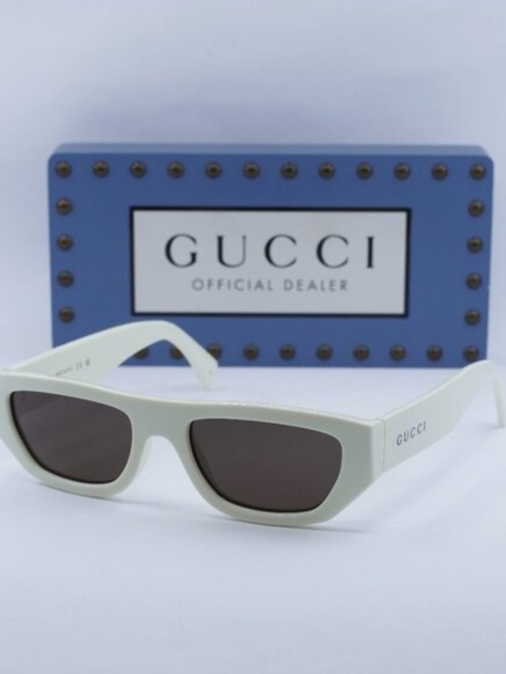 Gucci GG1134S 003 Rectangle Sunglasses - Ivory/Brown